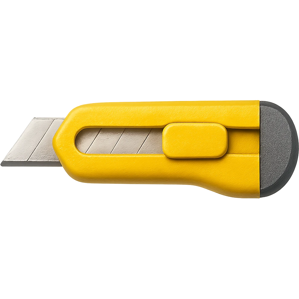 Add realistic colors to the pencil cutter, keeping the handle yellow and the blade silver, with no background. The style should look realistic and natural. emoji