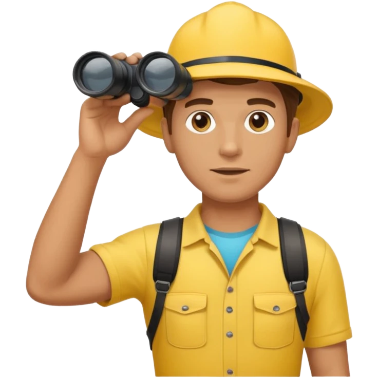 Male lifeguard – yellow shirt, binoculars in hand, scanning the sea emoji