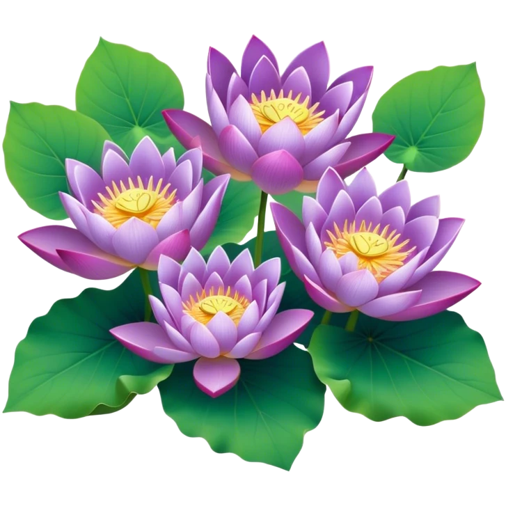 big bouquet purple Nymphaea lotus,stem, Lotus leaf emoji