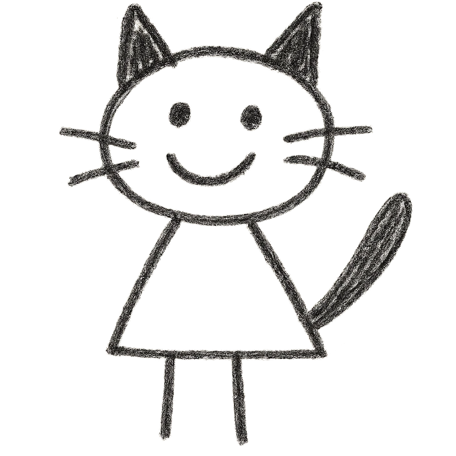 cat drawn like a child doodling on paper, very simple picture expressed only with circles and lines emoji