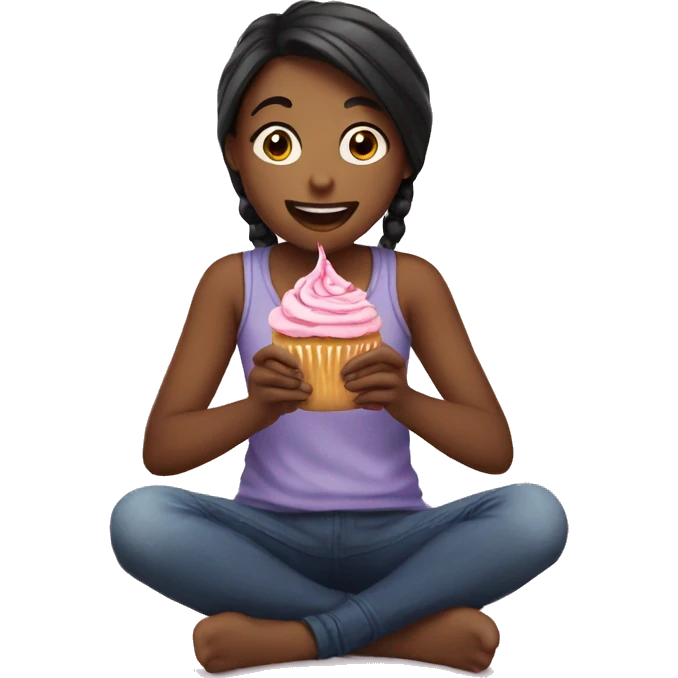A girl eating a cupcake emoji