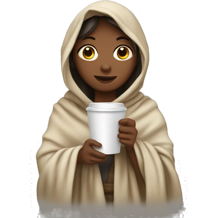 girl in blanket holding coffee emoji