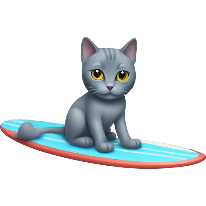 Russian blue cat on a surfboard  emoji