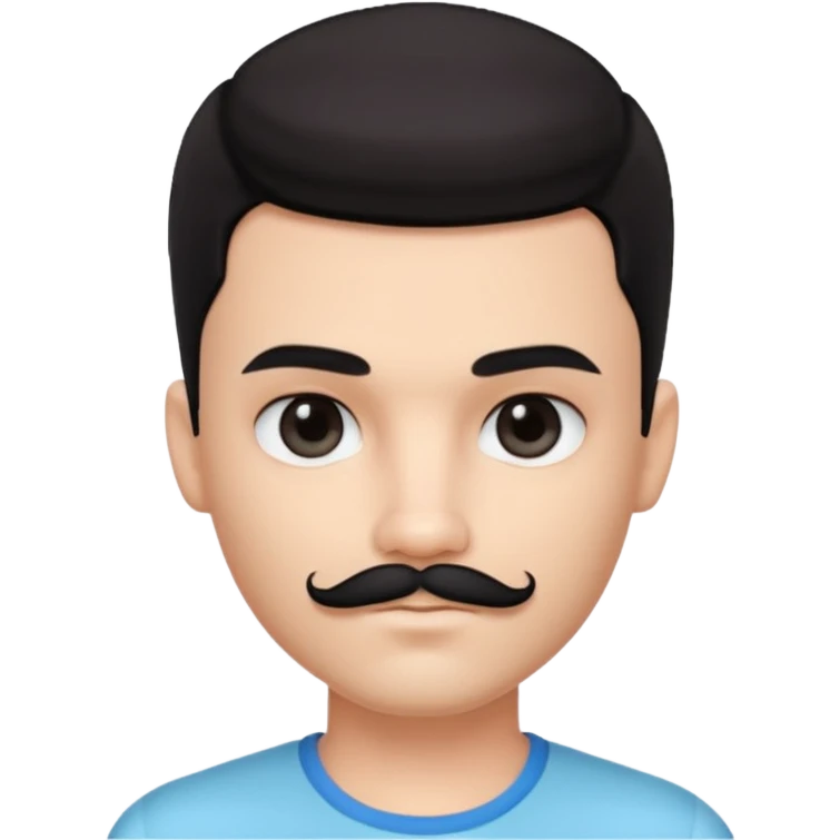 pretty handsome bratz man, with black black black eyes,  square black mustache short dar, pale skin, defined jawlines emoji