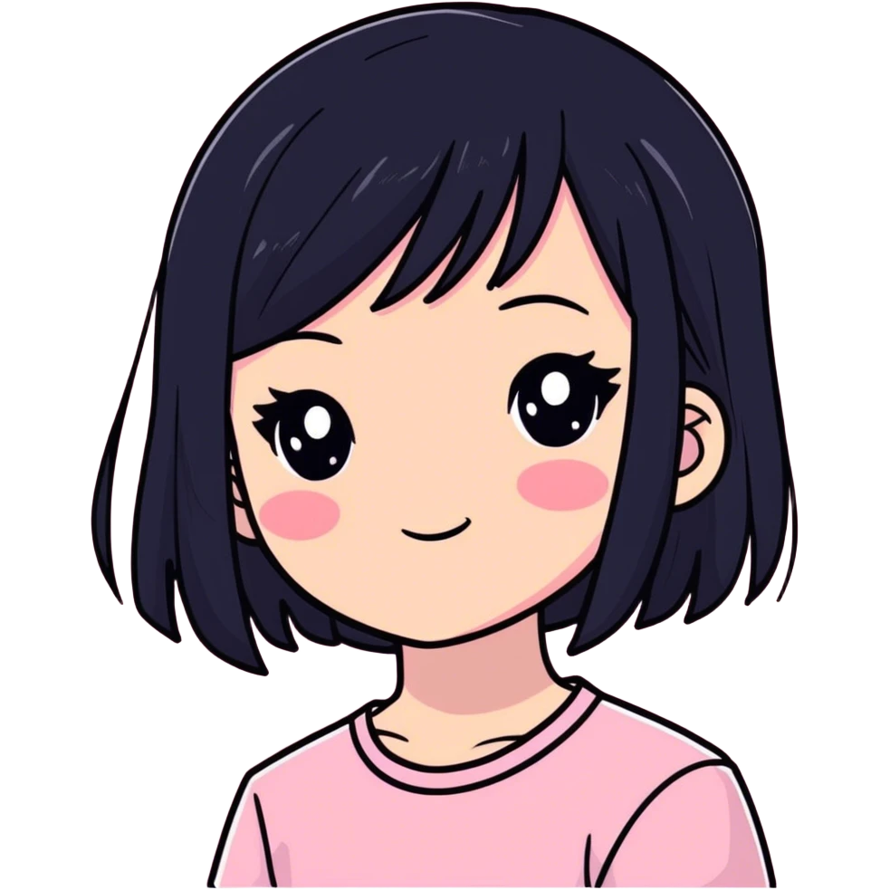 Super Blushed girl with black hair and pink highlights in her hair emoji