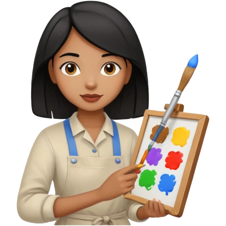 black haired light brown skinned painter girl with canvas emoji