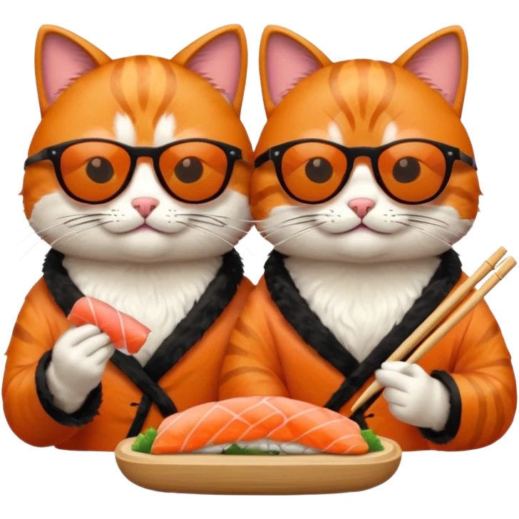 two cool cats wearing sunglasses eating sushi emoji
