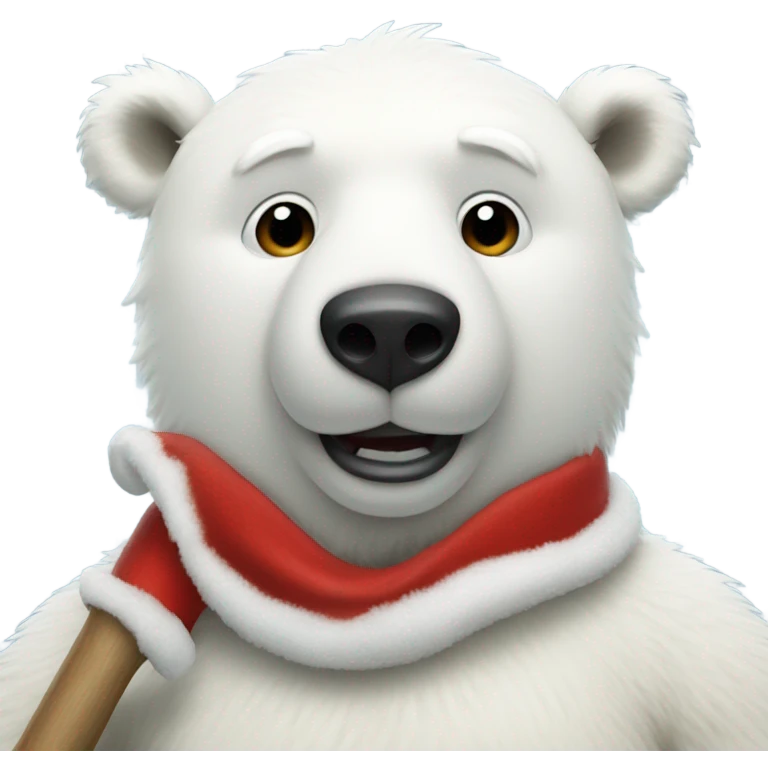 Polar bear wearing Christmas gear holding a bat emoji