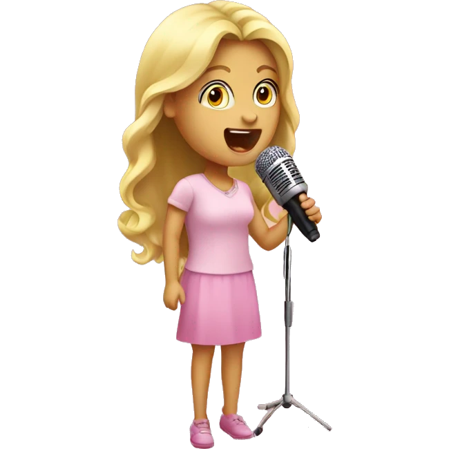 A  blond girl singing at a pink microfon emoji
