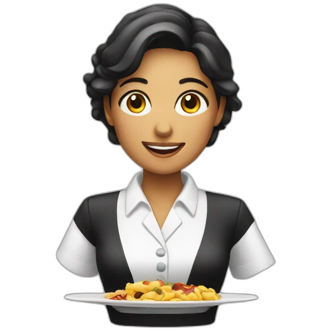 female waiter showing food emoji