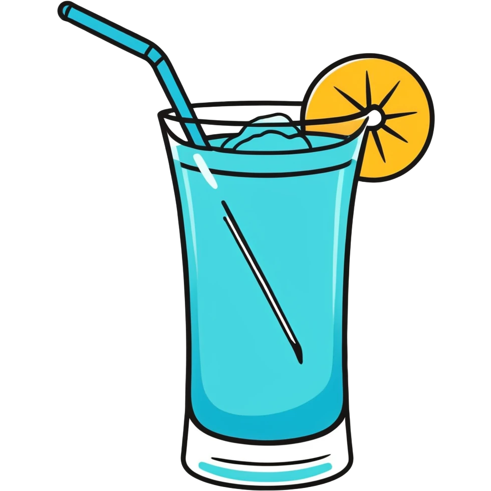blue curaçao tropical cocktail in a hurricane glass, flat vector illustration emoji