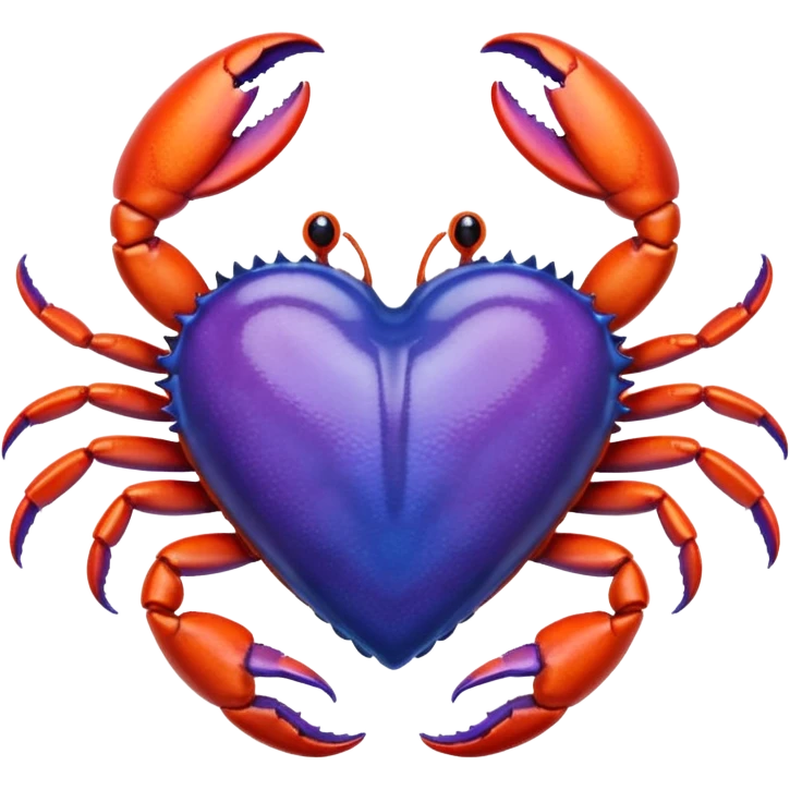 A heart with a crab on top of it, and the color of the heart is between blue and purple. emoji