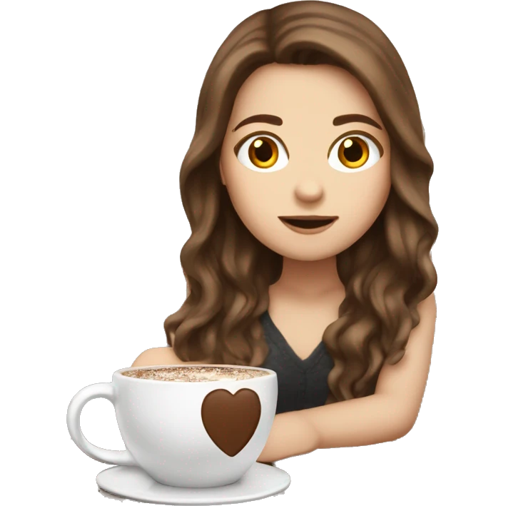 white girl with brown long hair and hot choco emoji