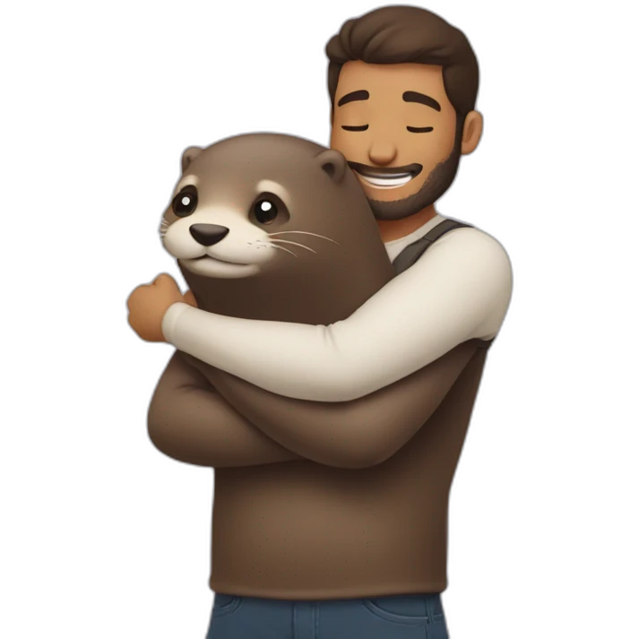 Men making a hug to a cute otter emoji