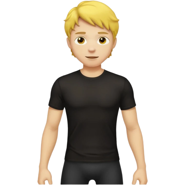 A yellow-skinned man. Bright-yellow skin. He has short wavy light-brown hair and wearing a black t-shirt, and a visible bulge on the groin area. emoji