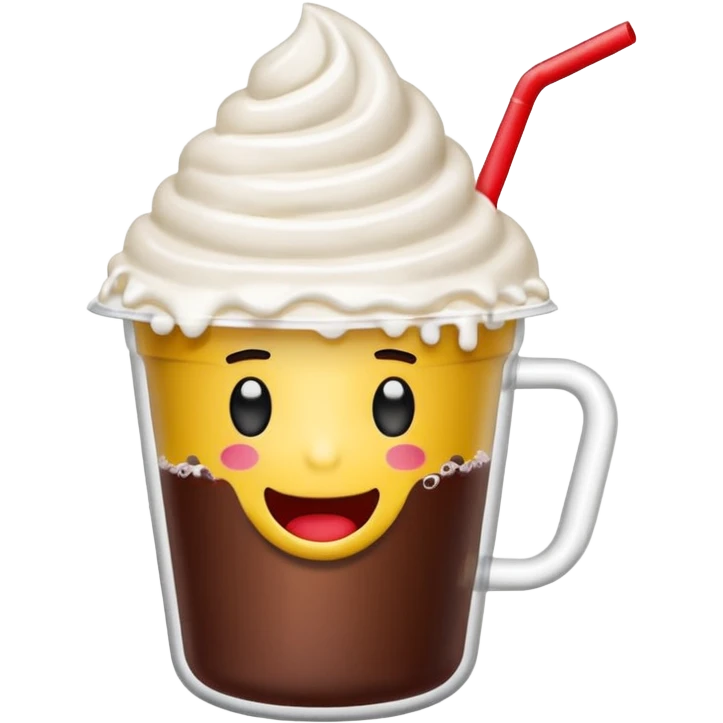 shaved ice emoji character in a transparent MEGA COFFEE cup, topped with red beans and a tiny milk drizzle, the cup has the word ‘MEGA’ written in bold yellow letters on the front, minimal and clean LINE emoji style, no facial features emoji