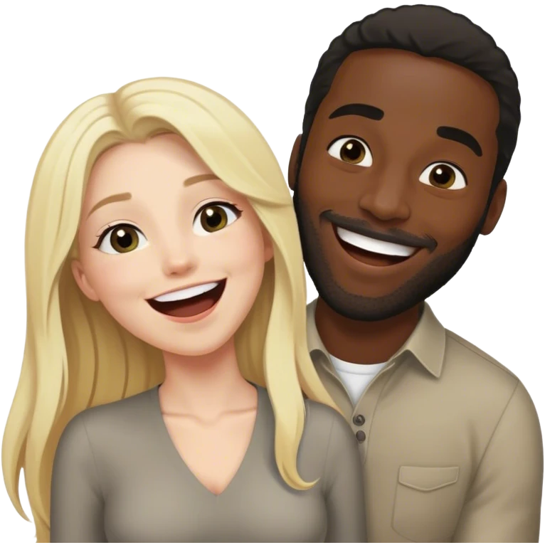 blonde with grey eyes and long hair lifts black british man above her and laughs emoji