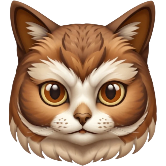 An cats head with a brown on top of the head of the cat the cats head infused with an white owls body with brown wings emoji
