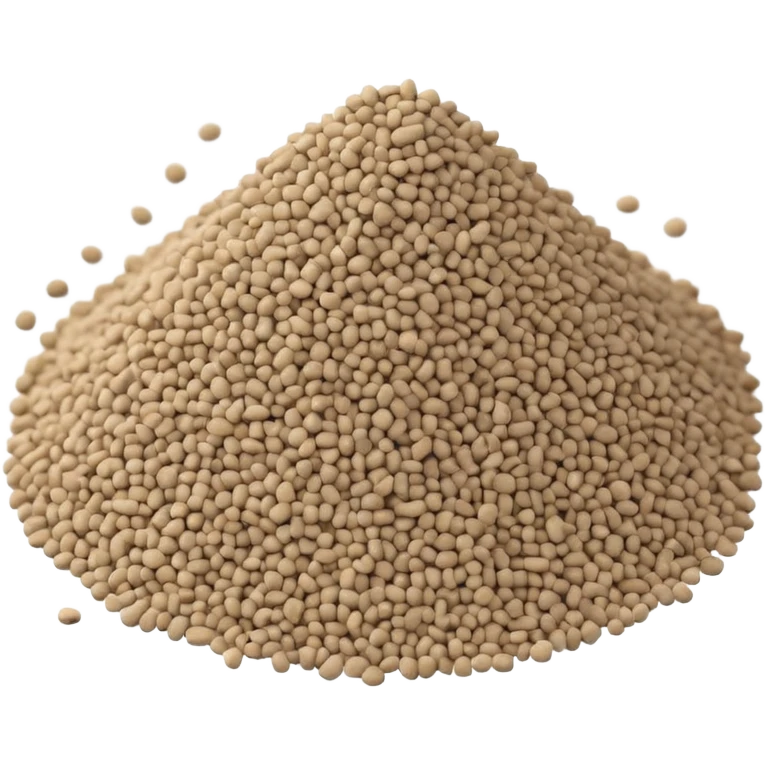 loose scatter or pile of small, rough beige-gray granules, matte and dusty, soft lighting, subtle shadows, emoji scale emoji