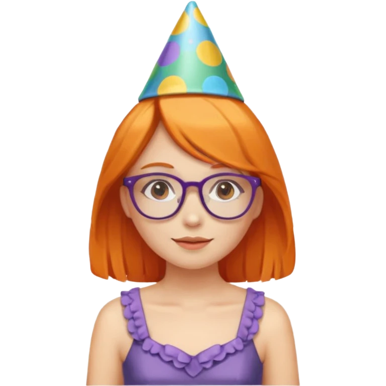 party hatted orange haired girl glasses wearing dress emoji