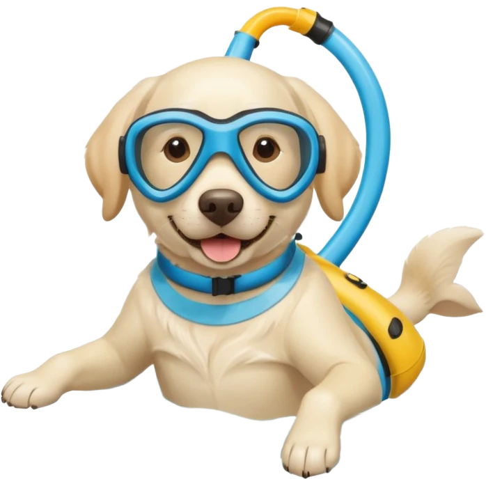 White labrador with snorkel and swimming fins emoji