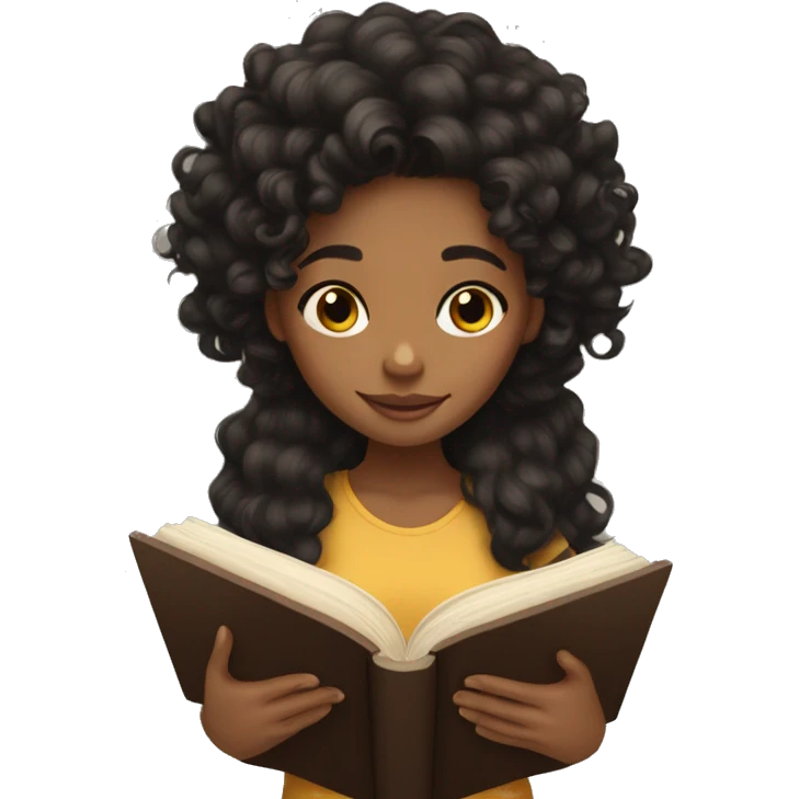 Light brown skin girl with curly black hair reading  emoji