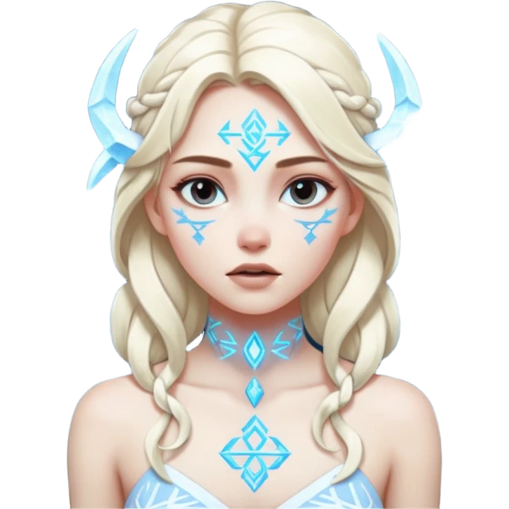 Woman frozen mid-spell, glowing runes around her body, charged silence emoji