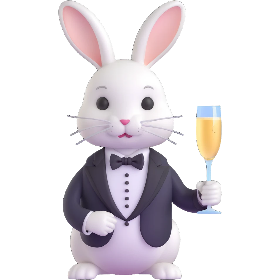 sophisticated bunny in tuxedo holding champagne flute emoji