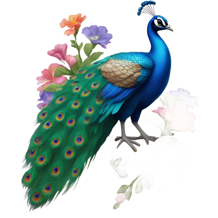 Peacock and flowers emoji