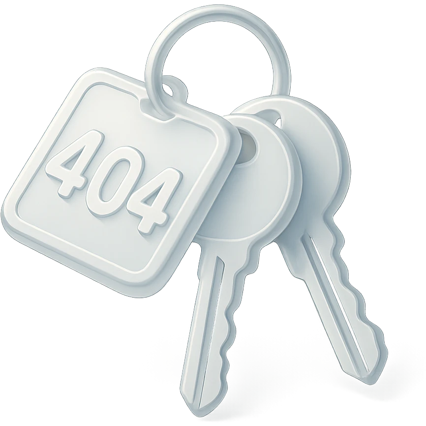 A set of 3D rendered car keys with a distinctive key fob displaying "404" - suggesting you can't start/access what you're looking for, but EuroHub has the keys to help you find the right page. emoji