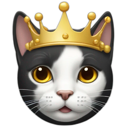Gato blanco y negro con una corona dorada giñando un ojo emoji
