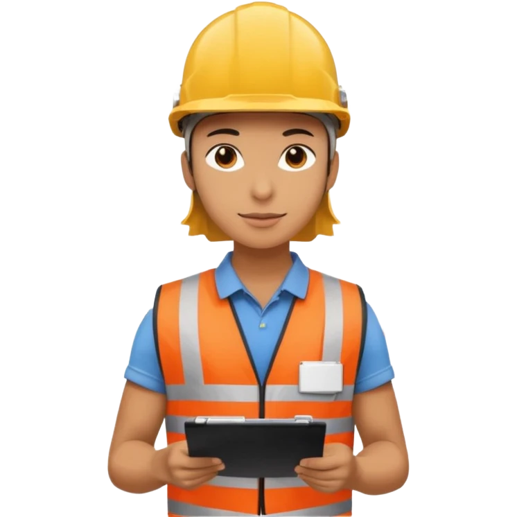 Person mit Helm steht in einem Lager und hält eine Checkliste in der Hand emoji