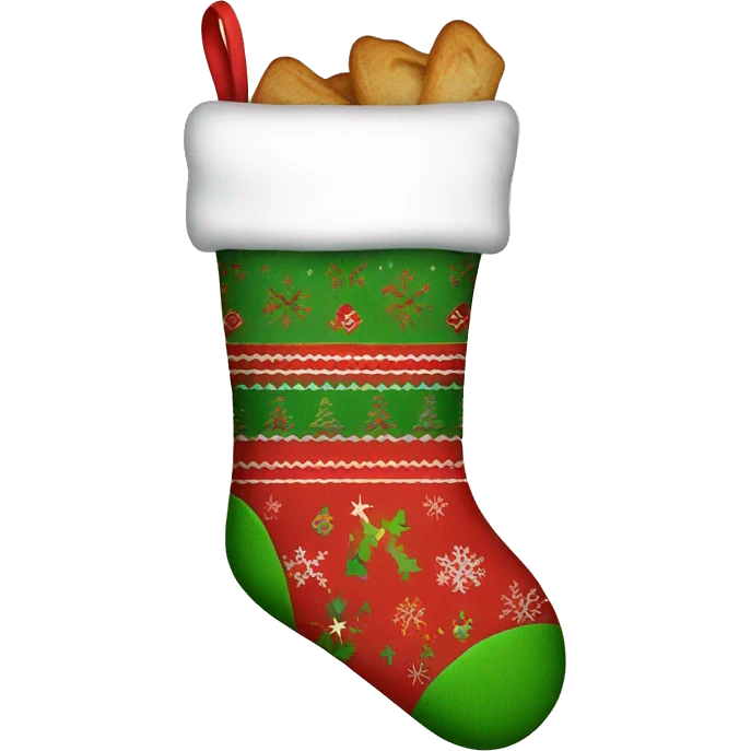 Christmas stocking with red and green pattern, cozy and festive design" emoji