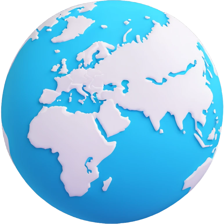 3D cyan globe icon with white land, modern style, subtle shadow emoji