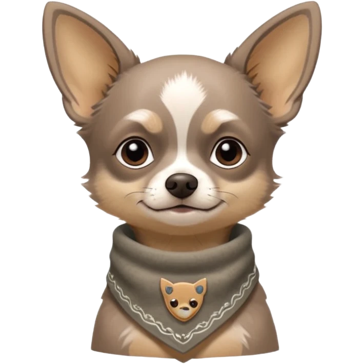 Make a Gray Chihuahua wearing a earthy tone bandana around the neck with the logo TCO on the bandana emoji
