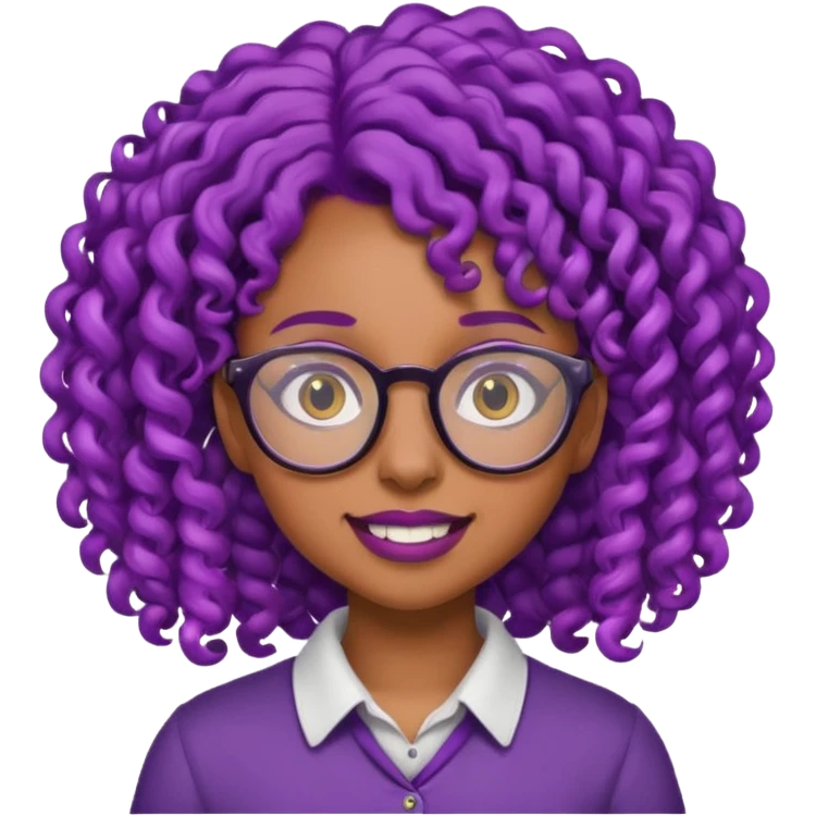 nerd emoji like with glasses and buck teeth but it’s a black girl with purple curly hair emoji