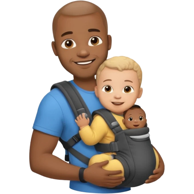 Black dad with mixed raced baby in carrier emoji
