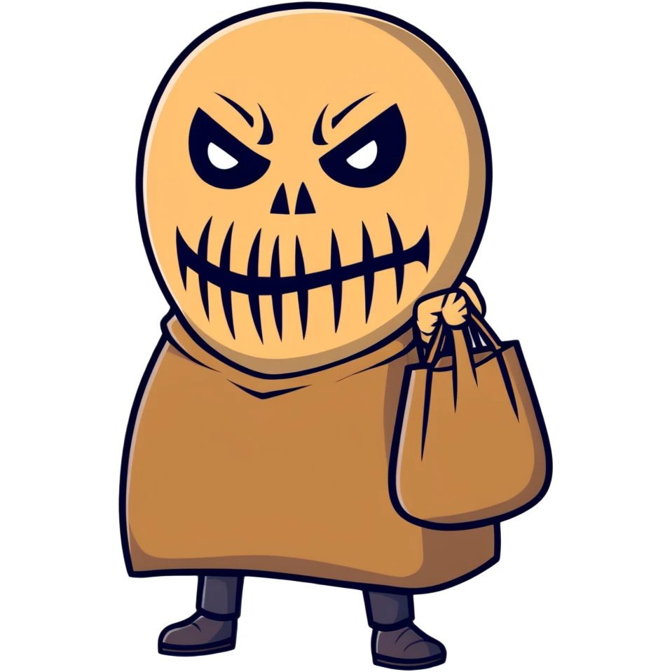 menacing horror character with burlap sack mask and sinister expression emoji