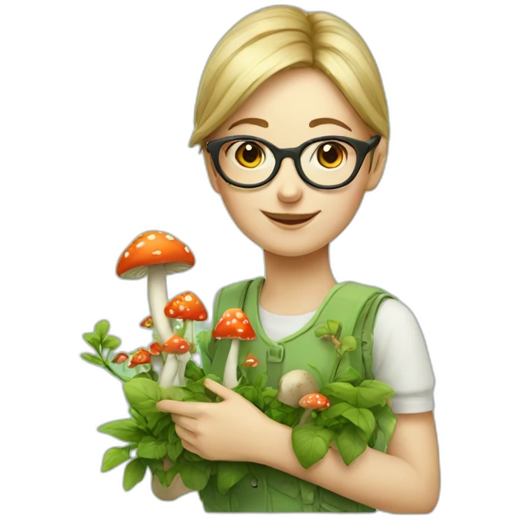 Garden girl with glasses and mushroom emoji