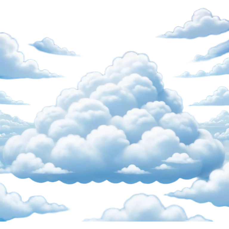 Cinematic Realistic Clouds Emoji, Fluffy and soft, with gentle, swirling white clouds floating effortlessly in a deep blue sky. The clouds drift lazily across the horizon, casting shadows and playing with the light in a peaceful and dreamy way. Soft glowing outline, capturing the essence of calm, serenity, and endless sky in a dreamy cloudscape! emoji