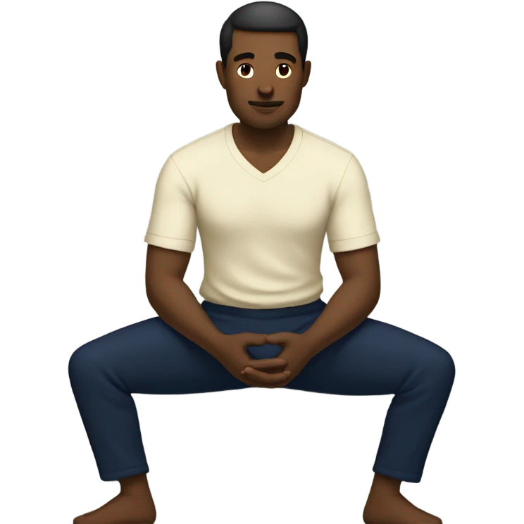 man meditating sitting down with cream shirt and navy blue pants emoji