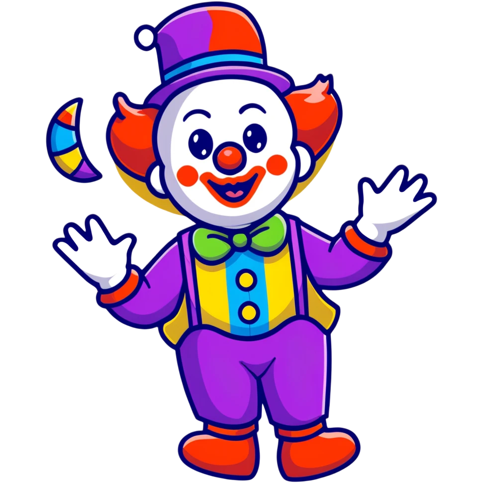 a clown with colorful makeup juggling emoji