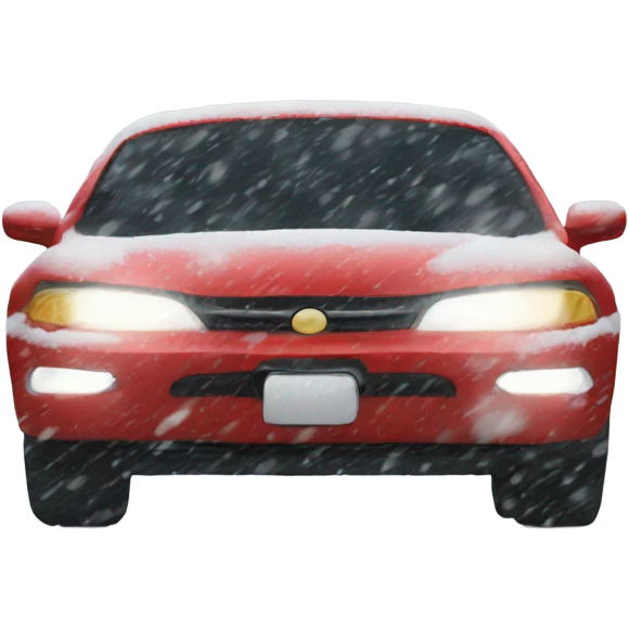 Driving a red car in a blizzard snow storm emoji
