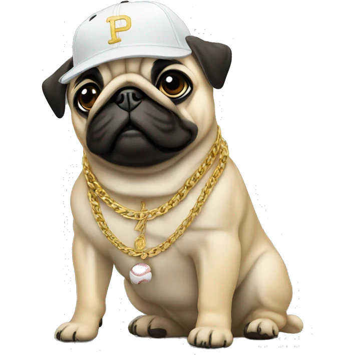 PUG WITH GOLD CHAINS AND BASEBALL CAP emoji