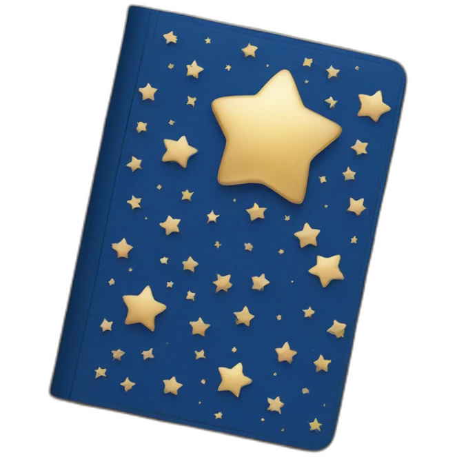 blue journal with cover full of stars emoji