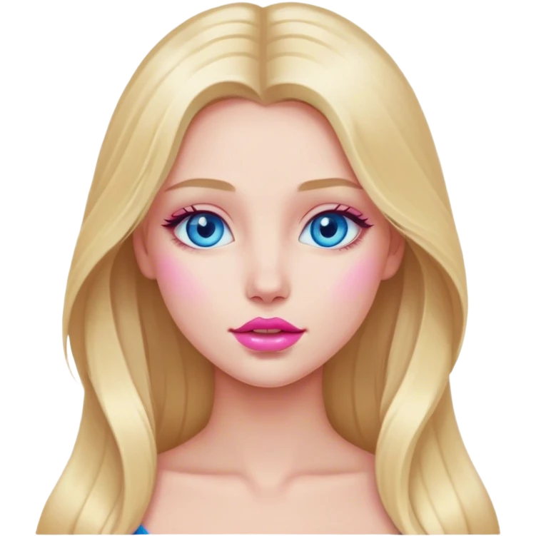 A beautiful blonde girl with long hair, blue eyes, pink lips is touched emoji