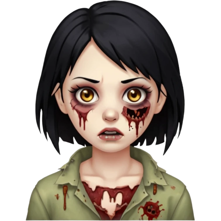 Make an emoji of a zombie woman with black hair, almond-shaped brown eyes and a labret piercing on her left lip. emoji