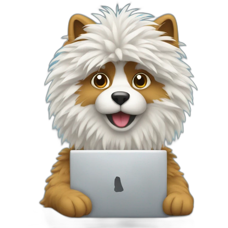 Fluffy working at a desk with a laptop emoji