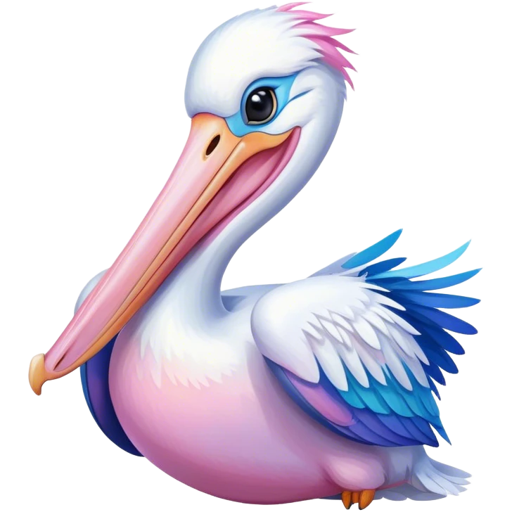 a happy pelican with pink and blue hues emoji