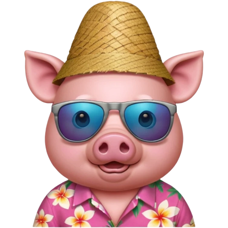 Pig with aloha shirt, birthday hat, sunglasses emoji